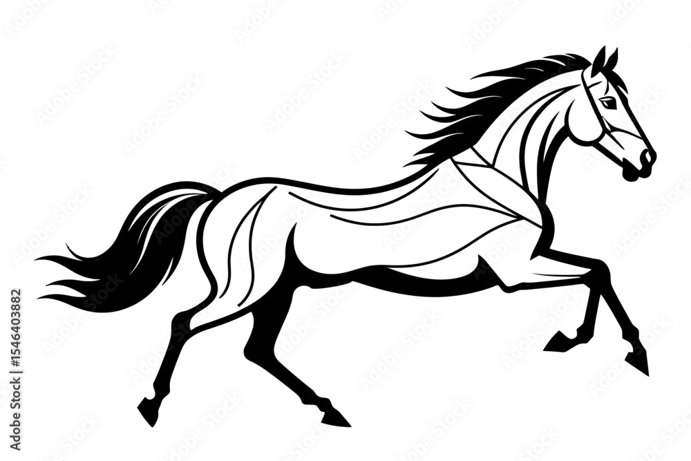 Obraz premium Elegant Black and White Horse Illustration- Running Horse Vector Graphic- Artistic Horse Design for Prints and Logos- Equestrian Art- Horse Lover Gift Idea
