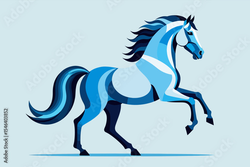 Elegant Blue Horse Illustration-Modern Horse Art-Abstract Prancing Stallion-Stylish Equine Design-Contemporary Animal Graphic-Horse Lover Gift-Blue Color Palette