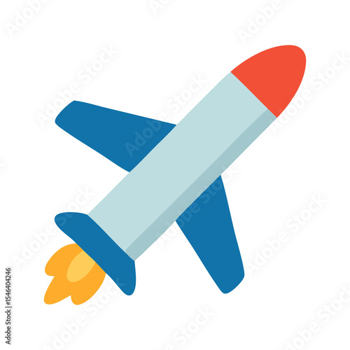 A whimsical rocket ship soaring upwards with a burst of flames, a vector graphic perfect for children's content