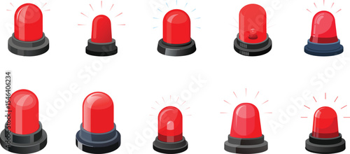 Siren Light, Red Emergency Light set vector illustration