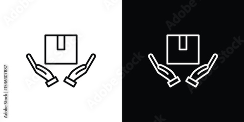Hand holding box icon in black. flat graphic vector icon
