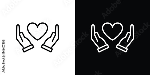 Hand holding heart icon in black. flat graphic vector icon
