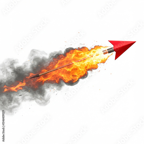 Fiery Paper Airplane: A Symbol of Speed, Innovation, and Risk isolated  on transpaent  background