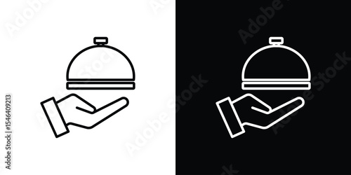 Hand holding tray icon in black. flat graphic vector icon