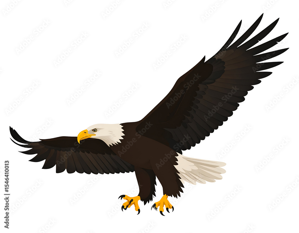 Naklejka premium Majestic eagle in flight with outstretched wings showcasing powerful posture and striking features