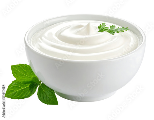Creamy Yogurt Bowl with Fresh Mint Leaves for Healthy Snack or Culinary Inspiration