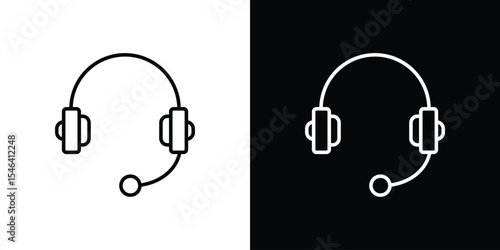 Headset icon in black. flat graphic vector icon