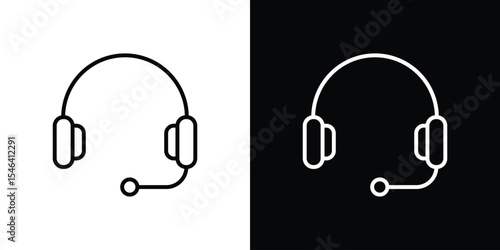 Headset icon in black. flat graphic vector icon
