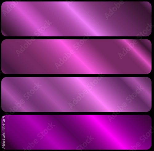 A set of six gradients. on a black background. Metallic texture.Gradients collection purple violet mauve plum large set of metallic palette templates