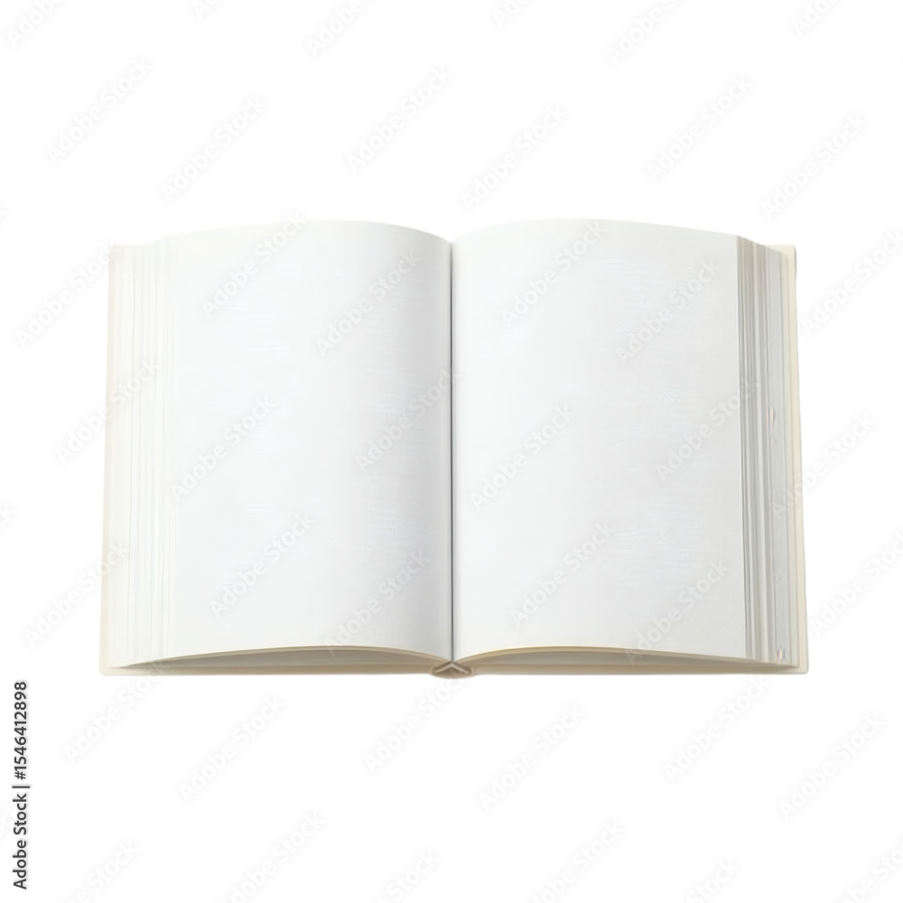 An open white hardcover book lying flat on transparent background An open white hardcover book lying flat on transparent background