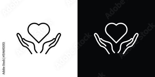 Heart and hands icon in black. flat graphic vector icon
