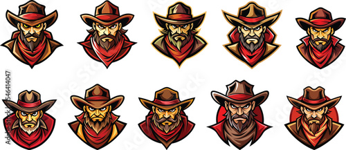 cowboy mascot logo set vector illustration