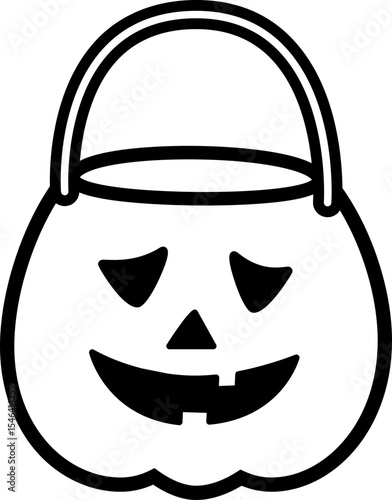 Black Halloween Candy Bag Icon.
Halloween Pumpkin Candy Bucket outline isolated. 
Jack-o-Lantern Trick or Treat Bucket Vector.
Transparent background. SVG file.