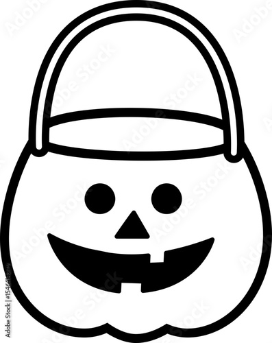 Black Halloween Candy Bag Icon.
Halloween Pumpkin Candy Bucket outline isolated. 
Jack-o-Lantern Trick or Treat Bucket Vector.
Transparent background. SVG file.