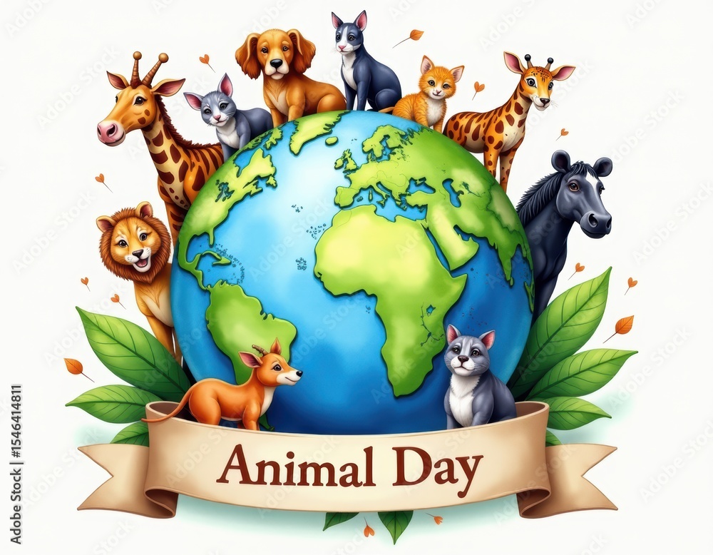 Obraz premium Cute Animals Around the World Celebrate Animal Day!