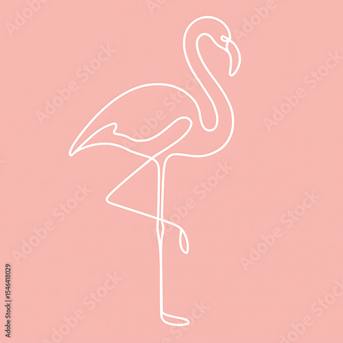Minimalist Flamingo Line Art on Pink Background