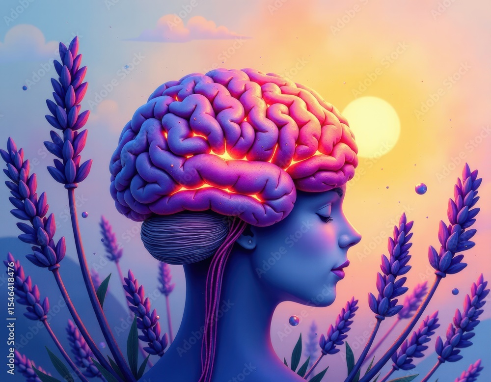 Obraz premium Serene Mind Lavender and Brain Artwork