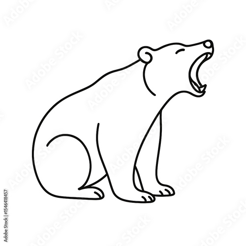 Yawning Polar Bear Line Art Illustration