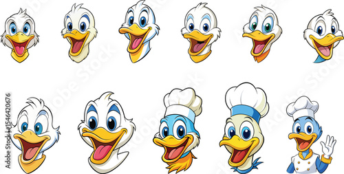 Happy duck face mascot logo set vector illustration