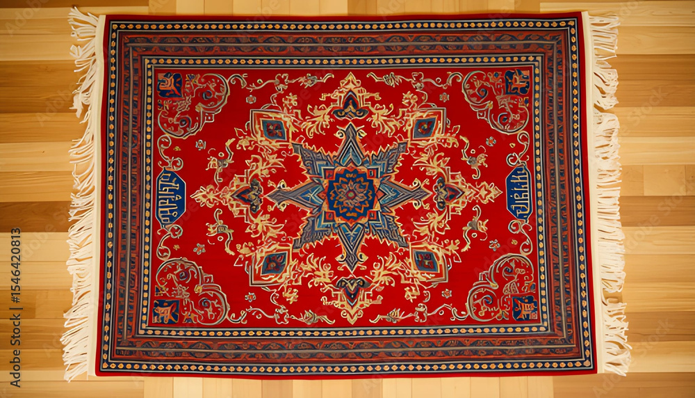 Obraz premium Traditional Prayer Carpet With Islamic Motif And Central Medallion