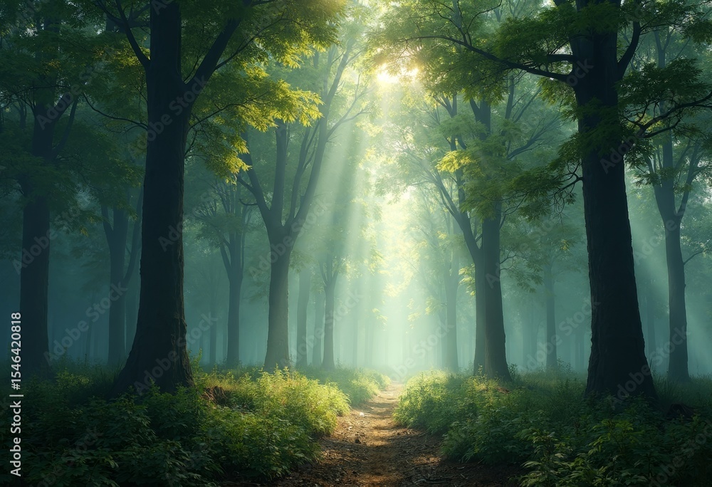 Obraz premium The secret realm of light and shadow in the forest
