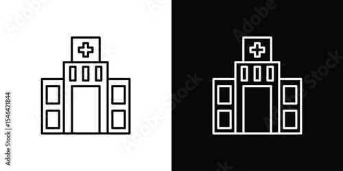 Hospital building icon in black. flat graphic vector icon