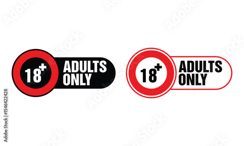 18 plus adults only text with red circle and ribbon for warning sign Vector template
