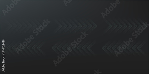 Black grey abstract background with glowing arrow lines, technology, futuristic concept. Modern glossy grey geometric lines design. Horizontal banner template suitable for cover, header, poster.