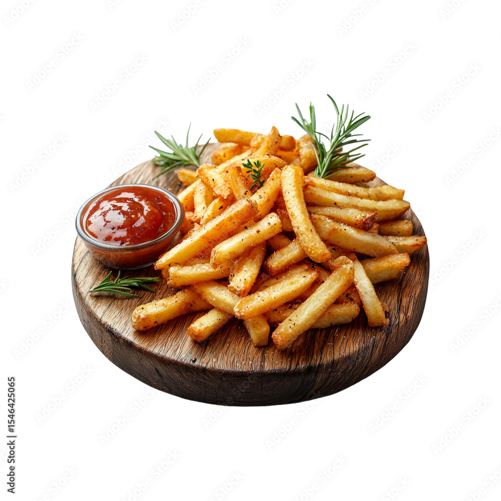 French fries with sauce on a round wood board png French fries with sauce on a round wood board png