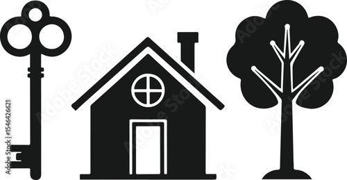 House key tree icons home sweet real estate