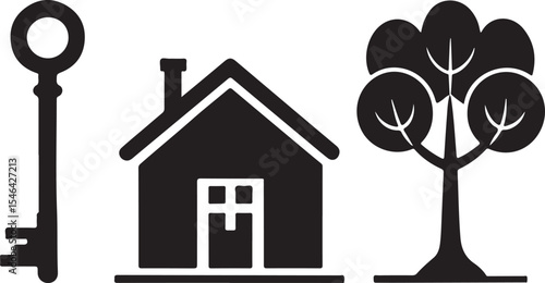Home sweet home key house and tree icons