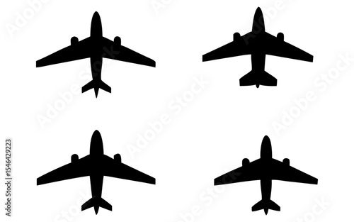 Set of plane full black silhouette vector illustration design