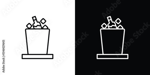 Ice bucket and bottle icon in black. flat graphic vector icon