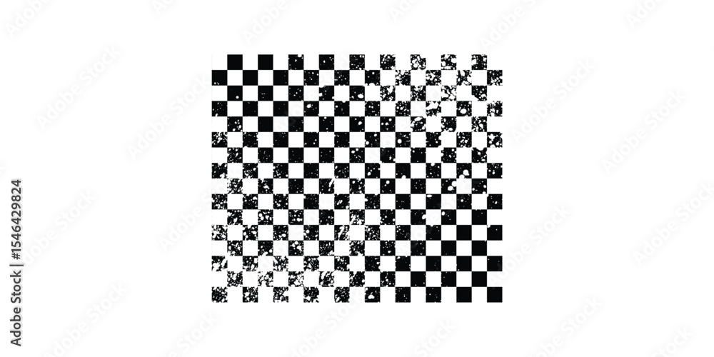 Racing flag grunge design of vector car race sport, auto rally and motocross. Checkered pattern of start and finish motorsport flag, black and white squares old texture with scratches Racing flag grunge design of vector car race sport, auto rally and motocross. Checkered pattern of start and finish motorsport flag, black and white squares old texture with scratches
