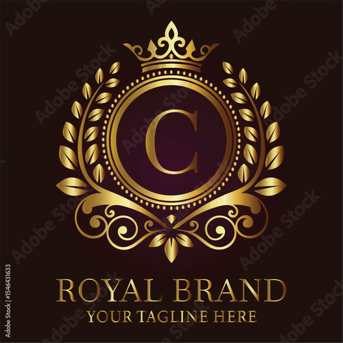 Golden anniversary vintage laurel wreath emblem vector illustration LOGO C