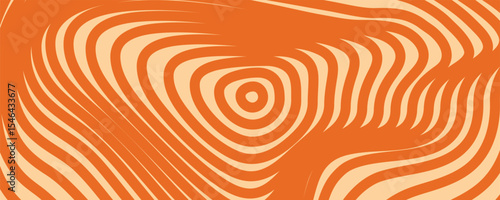 Retro caramel line background. Salted caramel liquid desert texture. Wavy swirl candy pattern for poster, cover, banner, pamphlet. Orange hippie wallpaper in 60s or 70s style. Vector