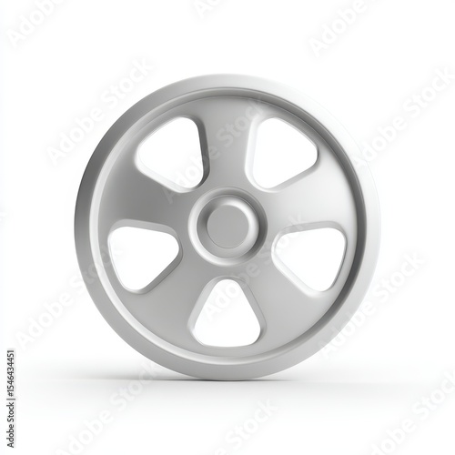 Silver Five Spoke Metal Wheel on White Background