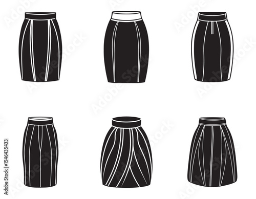 set of pencil skirt sketch icon silhouette vector illustration