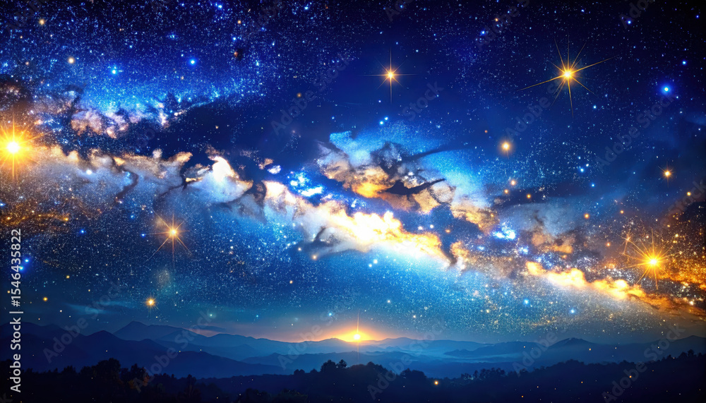 Fototapeta premium Stunning cosmic scene featuring blue and gold galaxy with stars