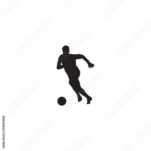 Soccer player dribbling ball silhouette isolated on white background vector illustration