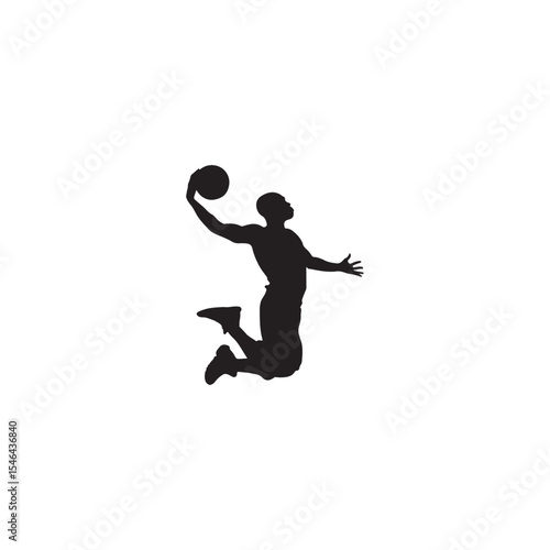 Silhouette of a basketball player jumping and preparing to slam dunk the ball