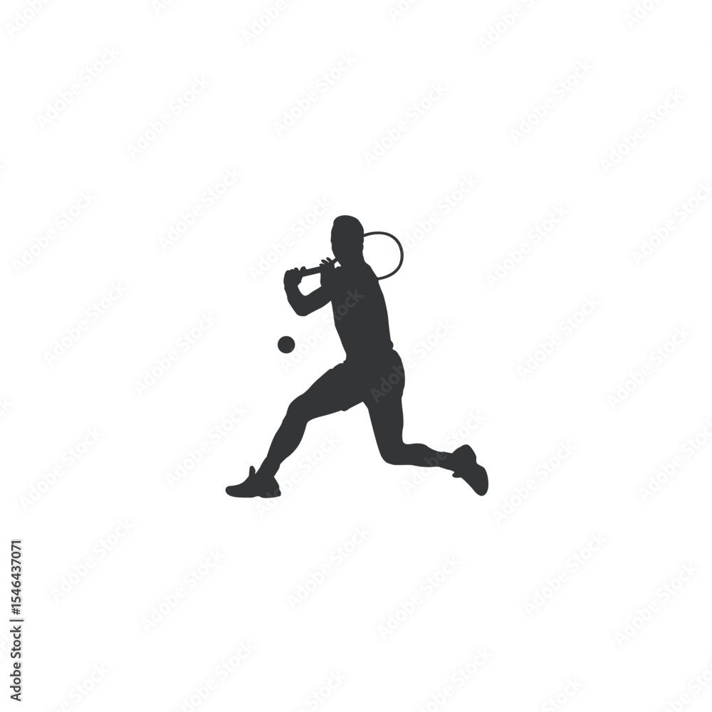 Naklejka premium Silhouette of tennis player hitting ball with racket in dynamic motion