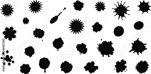 Black ink blots and splatters isolated on white