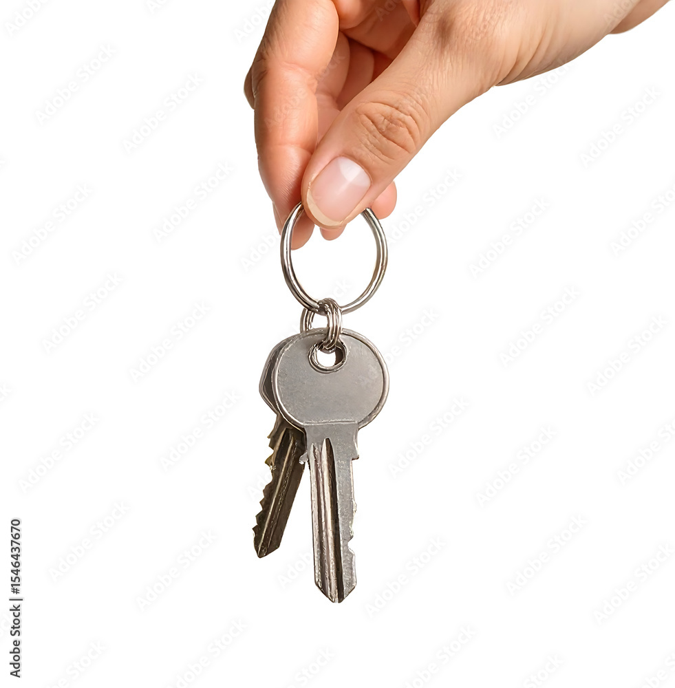 A hand holding two house keys on a ring, symbolizing home and security. A hand holding two house keys on a ring, symbolizing home and security.