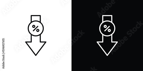 Interest rate reduction or percent down icon in black. flat graphic vector icon