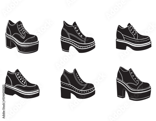 set of platform shoes icon silhouette vector illustration