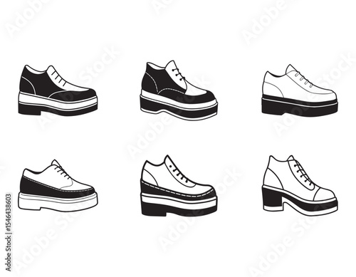 set of platform shoes icon silhouette vector illustration