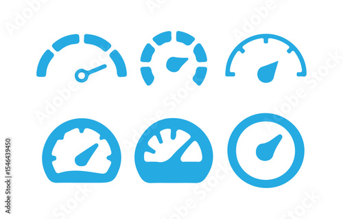 Blue Speedometer and Gauge Icons Set. Vector Dashboard Indicators. Victor illustration eps 10