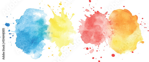 Colorful watercolor brush strokes vector. set of paint splatter illustration. Vibrant watercolor ink blots on white background. Set of watercolor circles multicolored, Colors watercolor paint. 