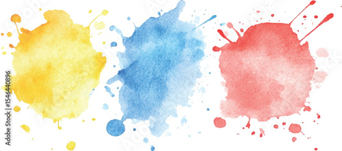 Colorful watercolor brush strokes vector. set of paint splatter illustration. Vibrant watercolor ink blots on white background. Set of watercolor circles multicolored, Colors watercolor paint. 